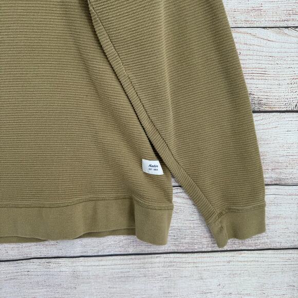 Katin Waffle Knit Crewneck Striped Shirt Mens XL Green Gold Stretch - Picture 5 of 12